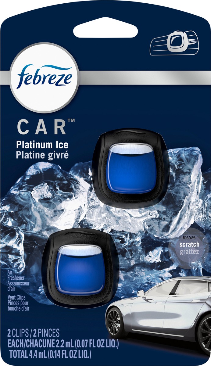 slide 3 of 3, Febreze Car Air Freshener, Odor-Fighting Automotive Vent Clip, Platinum Ice Scent, 2 Count, 2 ct; 0.07 oz