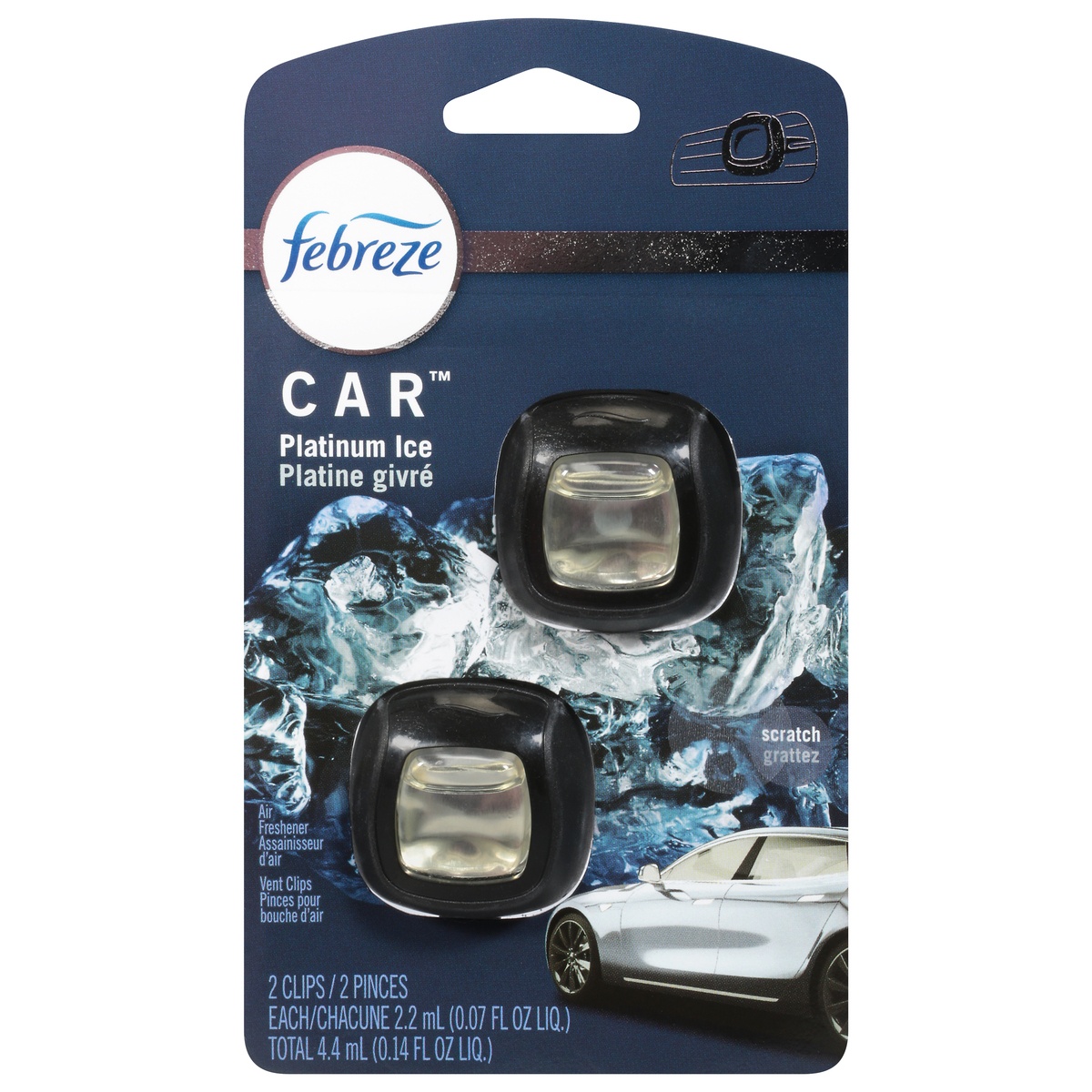 Febreze Car Odor Eliminating Air Freshener Vent Clips, Platinum Ice ...