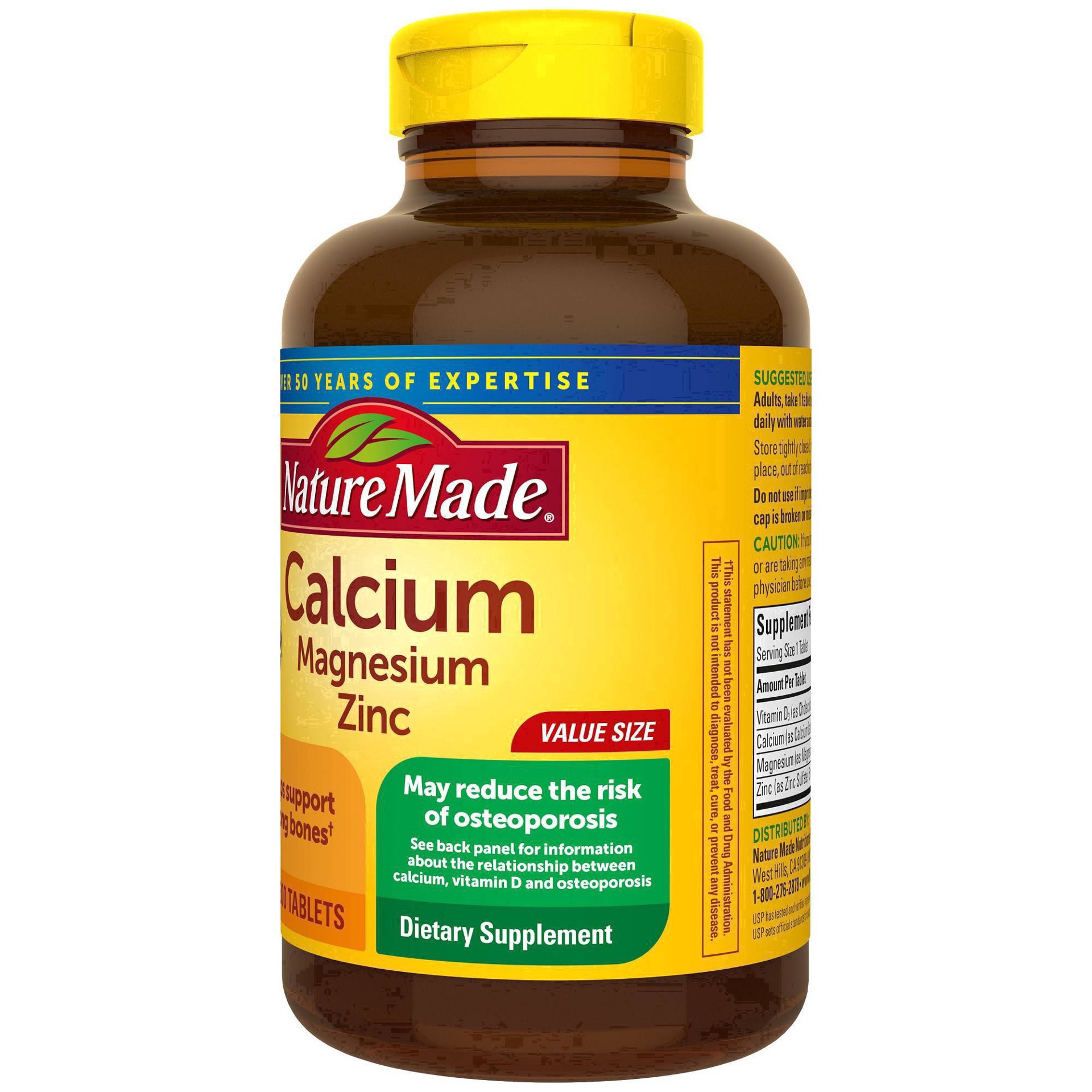 slide 2 of 74, Nature Made Calcium Magnesium Zinc with Vitamin D3, Dietary Supplement for Bone Support, 300 Tablets, 300 ct