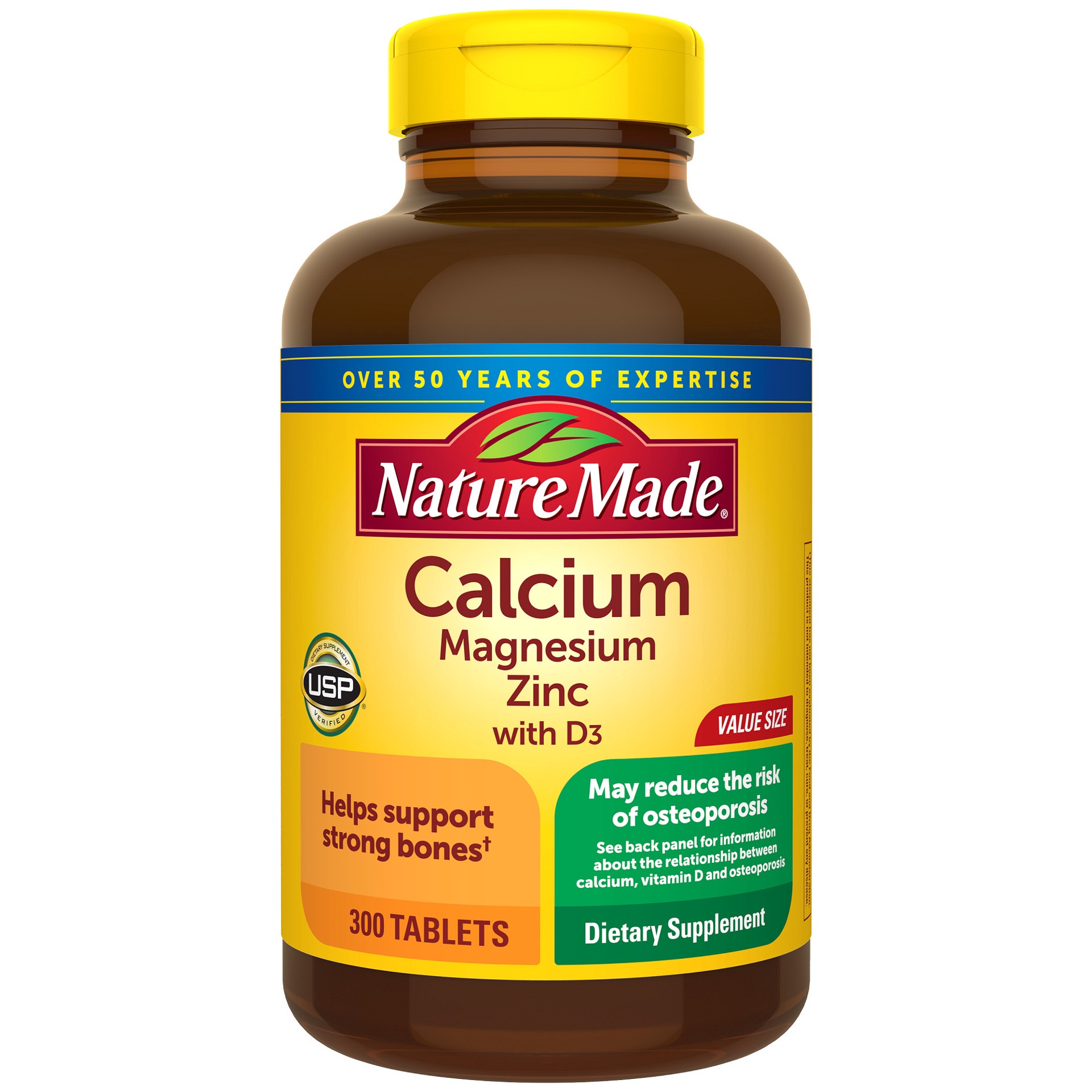 slide 1 of 74, Nature Made Calcium Magnesium Zinc with Vitamin D3, Dietary Supplement for Bone Support, 300 Tablets, 300 ct