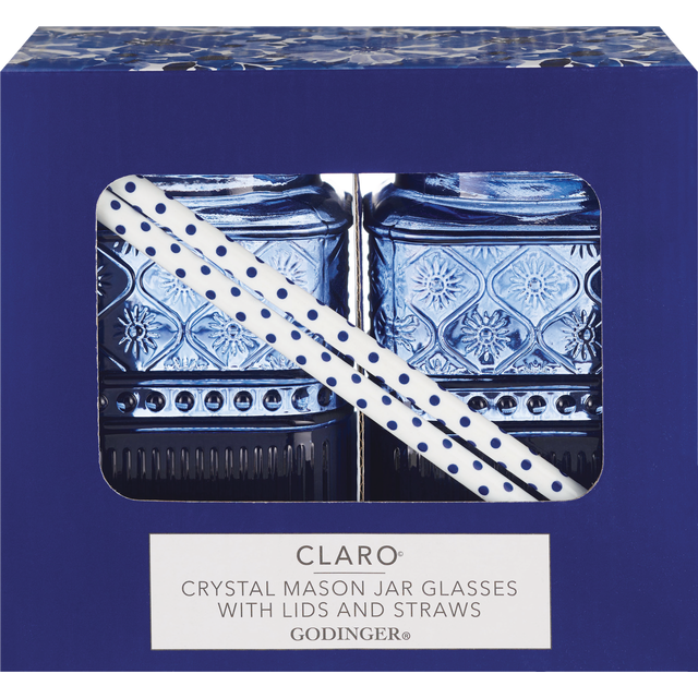 slide 1 of 1, GODINGER Claro Mason Jar Pair - Blue, 1 ct