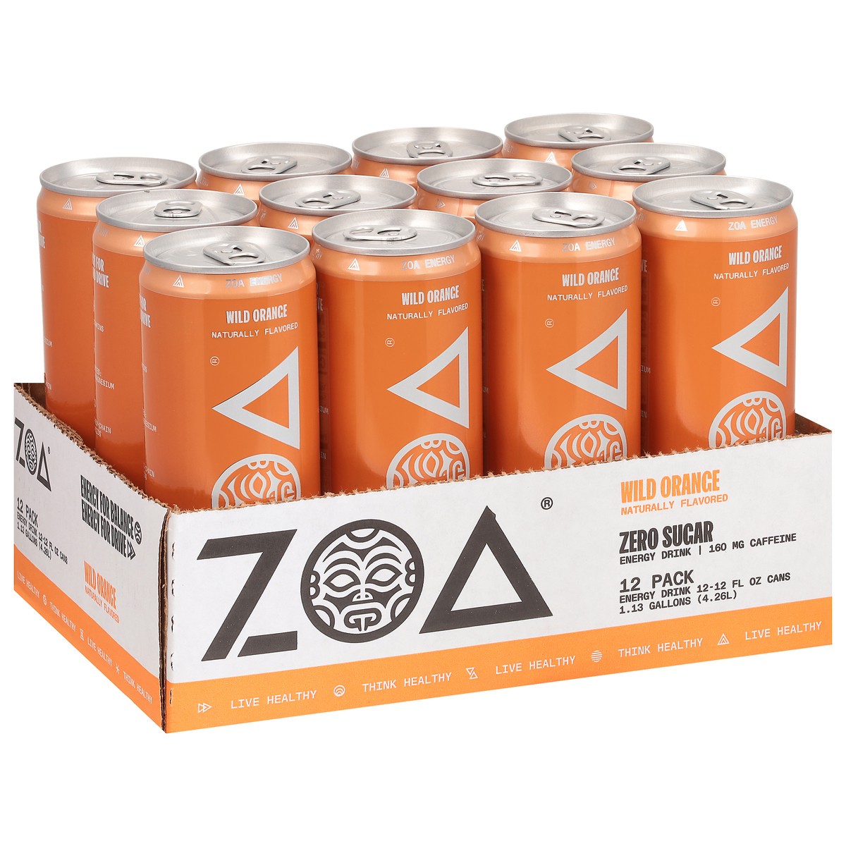 slide 2 of 9, ZOA Zero Sugar Wild Orange Energy Drink - 12 ct, 12 ct