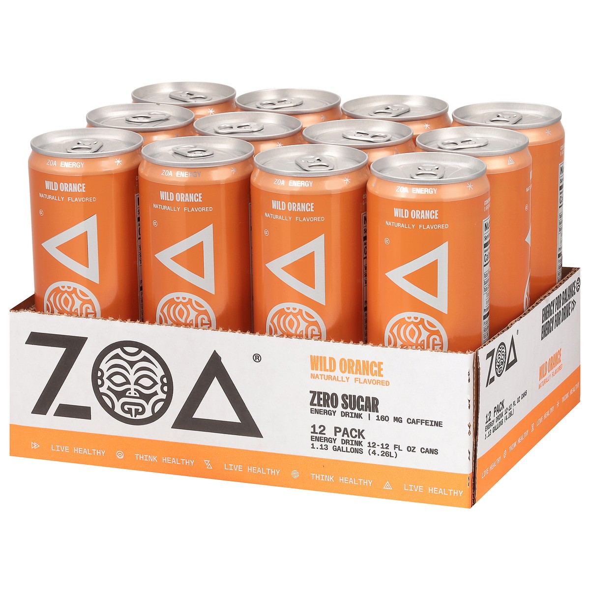 slide 4 of 9, ZOA Zero Sugar Wild Orange Energy Drink - 12 ct, 12 ct