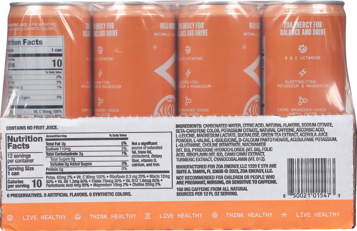 slide 3 of 9, ZOA Zero Sugar Wild Orange Energy Drink - 12 ct, 12 ct