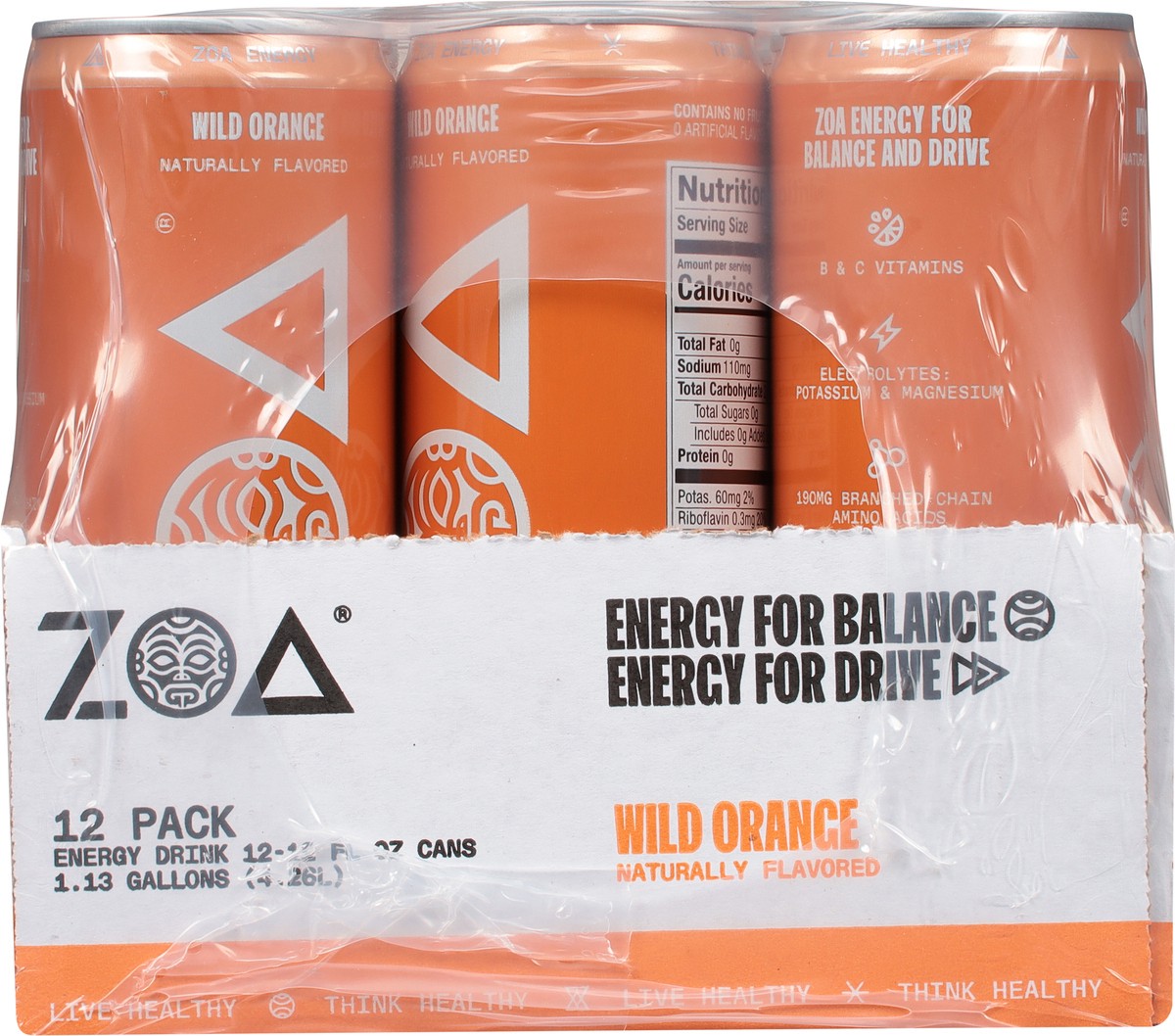 slide 7 of 9, ZOA Zero Sugar Wild Orange Energy Drink - 12 ct, 12 ct