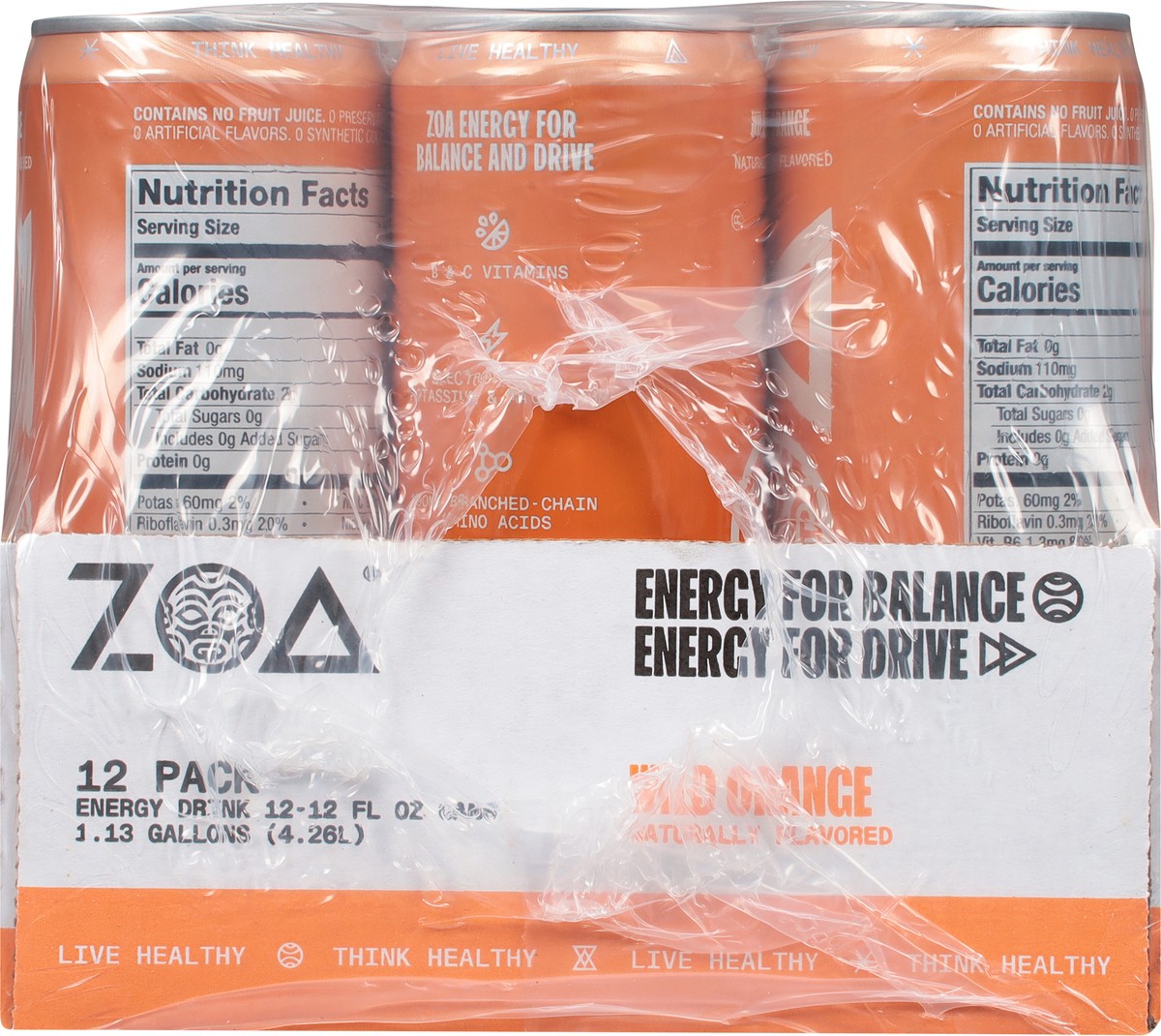 slide 8 of 9, ZOA Zero Sugar Wild Orange Energy Drink - 12 ct, 12 ct