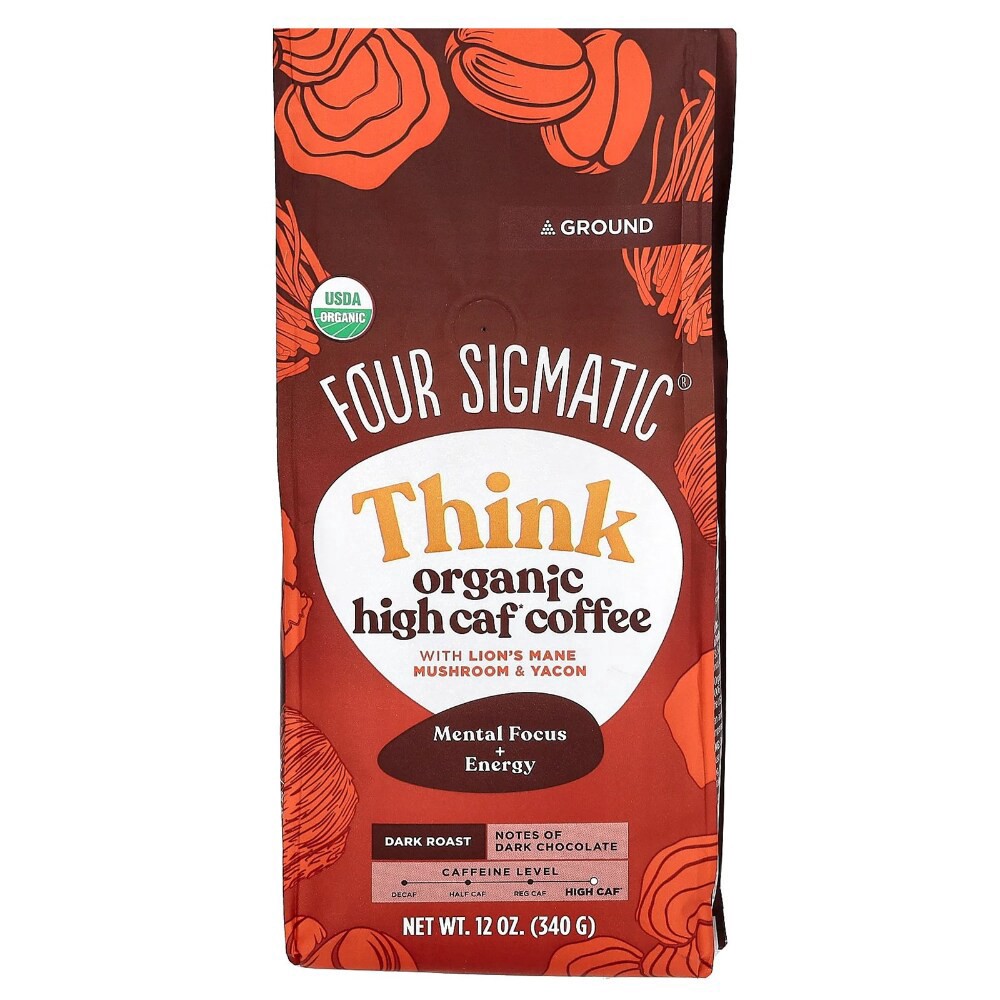 slide 2 of 2, Four Sigmatic Think Organic High Caf Coffee With Lion's Mane Mushroom & Yacon Ground, 12 oz