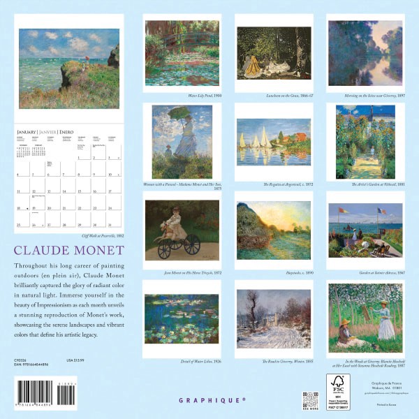 slide 5 of 5, 2026 Graphique Fine Arts Monthly Wall Calendar, 12"" x 12"", Monet, January To December, CY0326, 1 ct