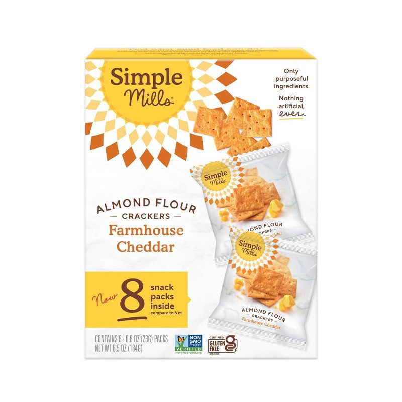 slide 1 of 5, Simple Mills Almond Flour Crackers Farmhouse Cheddar - 6.5oz/8pk, 6.5 oz, 8 ct