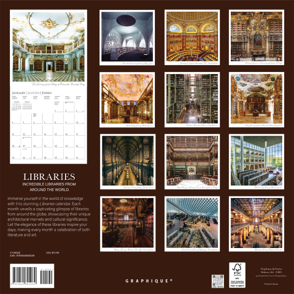 slide 3 of 5, 2026 Graphique Special Interests Monthly Wall Calendar, Libraries, 12"" x 12"", January To December, CY34526, 1 ct