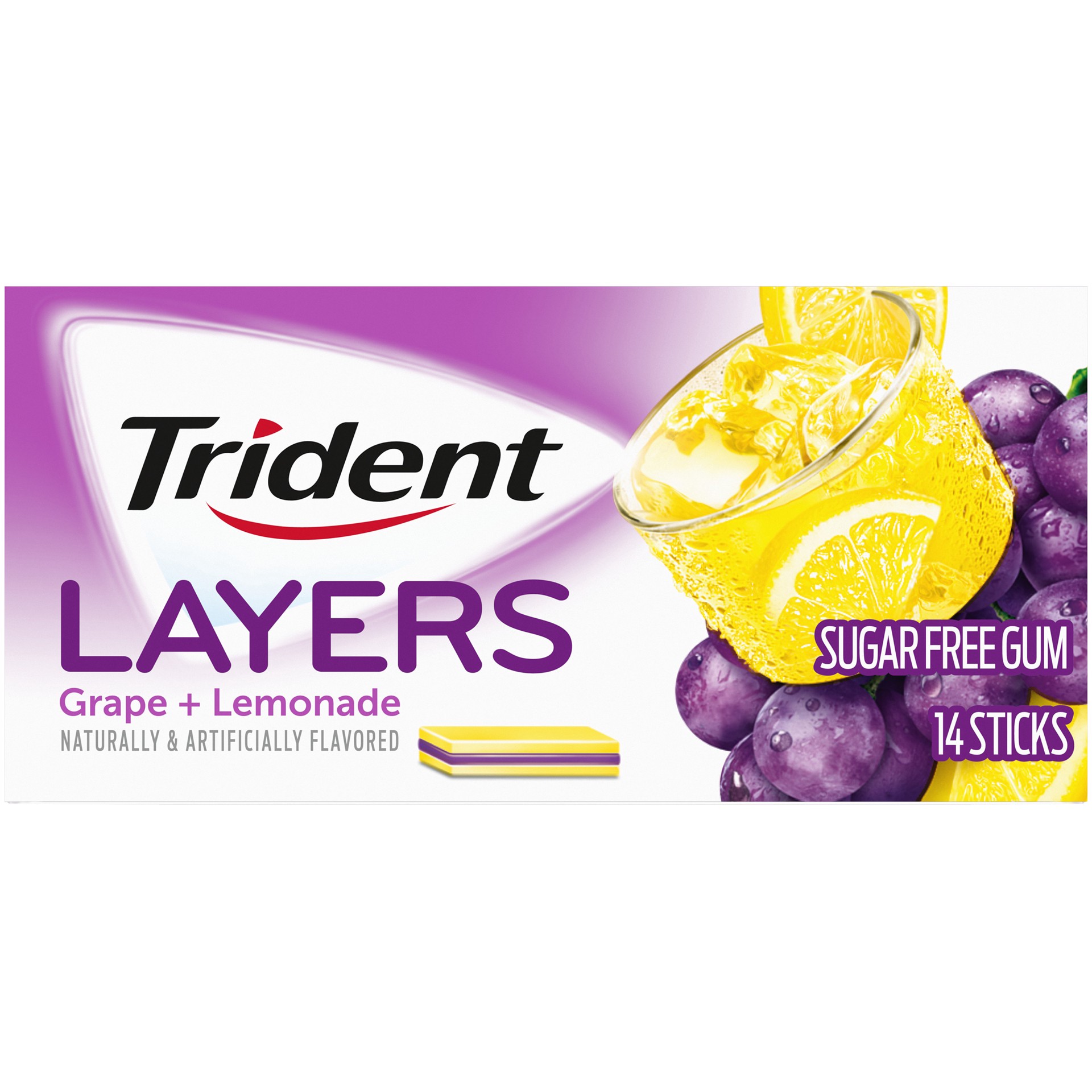 slide 1 of 8, Trident Sugar Free Gum Layers Grape Lemonade -14 CT, 14 ct