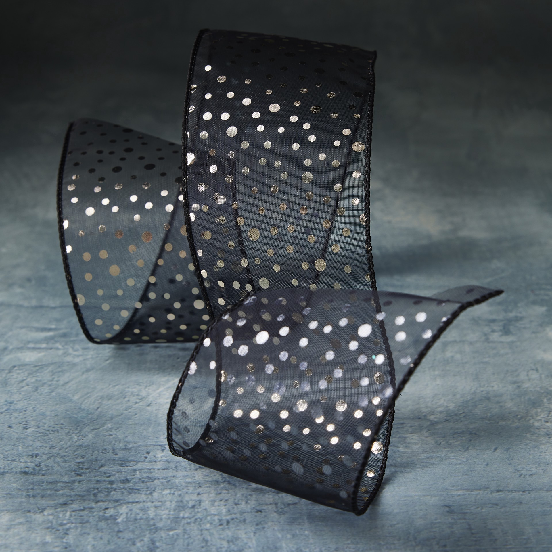 slide 2 of 2, 2.5" X 3yd. Black Sheer Wired Dotted Ribbon By Celebrate It Classic, 2.5 in x 3 yd