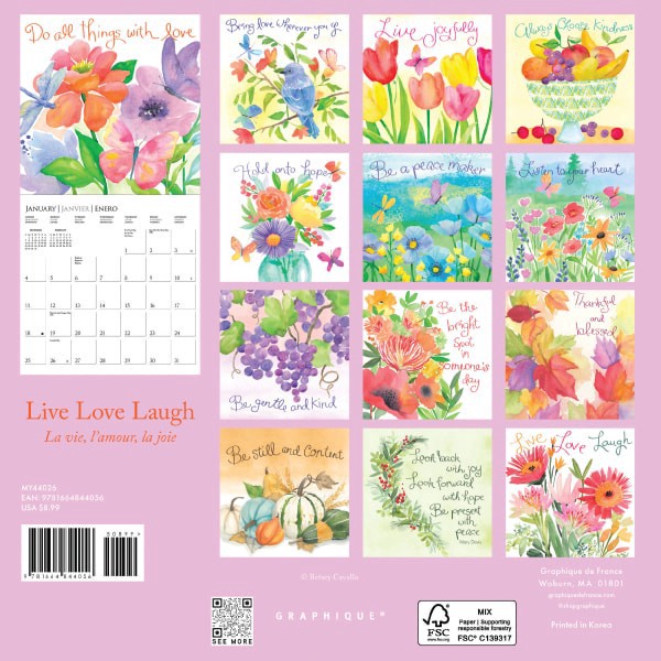 slide 3 of 5, 2026 Graphique Inspirational Monthly Mini Wall Calendar, 7"" x 7"", Live Love Laugh, January To December, MY44026, 1 ct