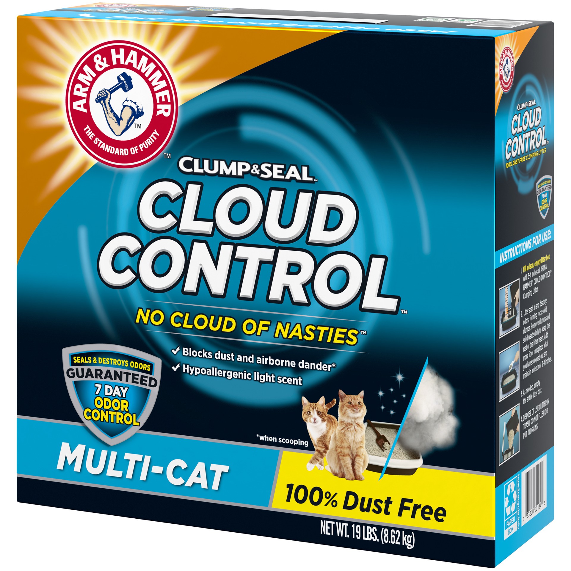 slide 3 of 5, ARM & HAMMER Cloud Control Multi-Cat Litter, 19 lb