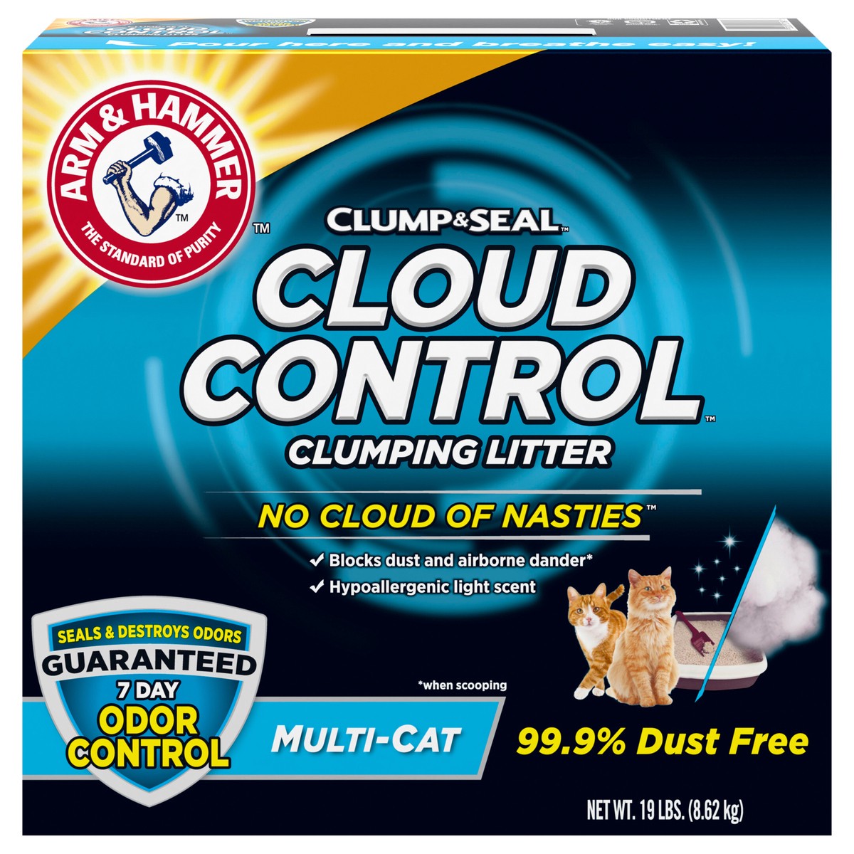 slide 1 of 5, ARM & HAMMER Cloud Control Multi-Cat Clumping Cat Litter with Hypoallergenic Light Scent, 19lb, 19 lb