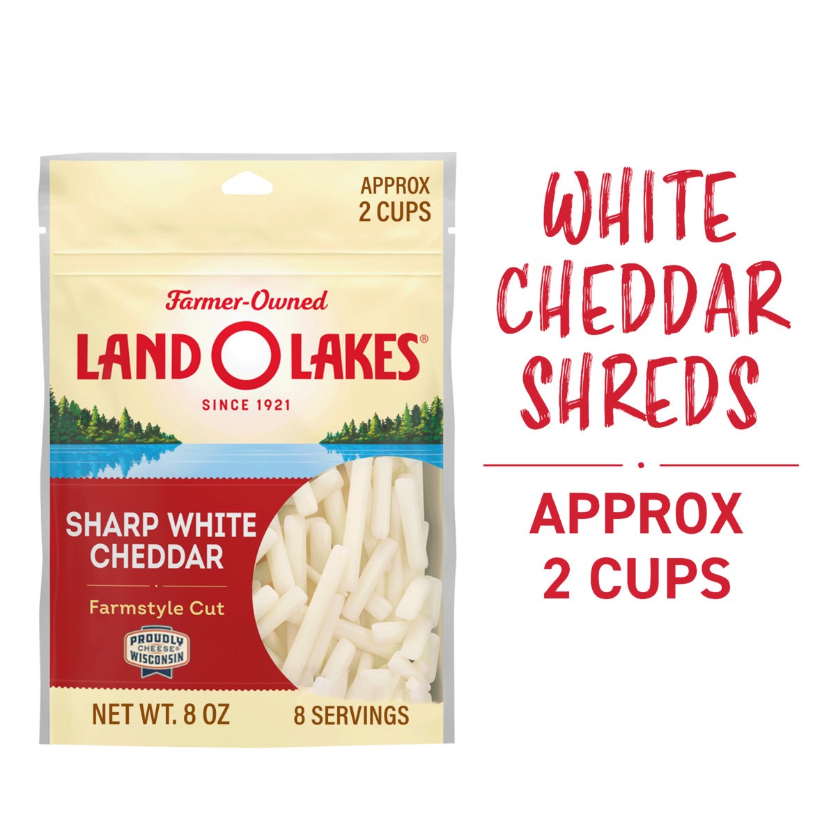 slide 1 of 12, Land O'Lakes White Cheddar Farmstyle Cut Shredded Cheese - 8 ct, 8 ct