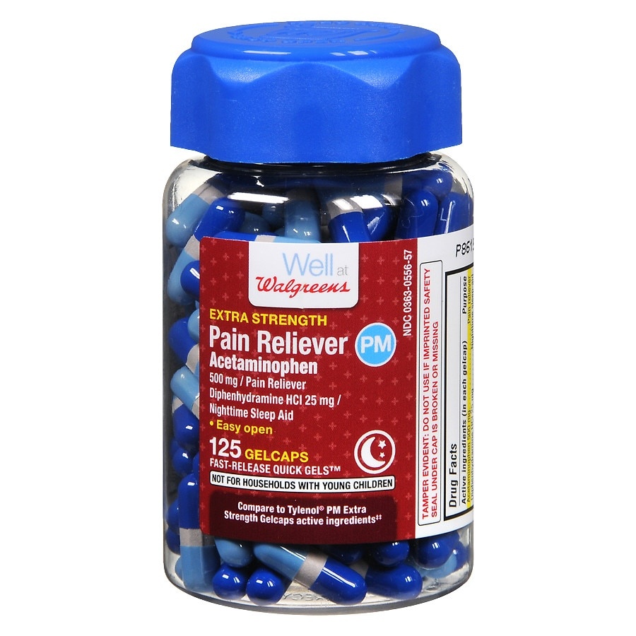 slide 1 of 1, Walgreens Extra Strength Pain Reliever PM Gelcaps, 20 ct