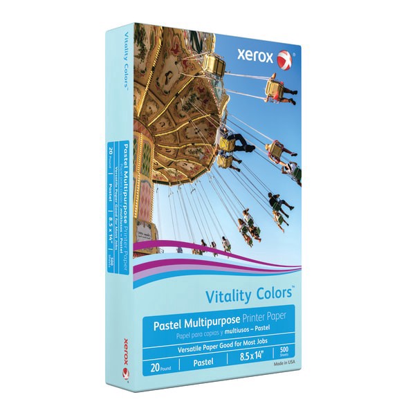 slide 2 of 3, Xerox Vitality Colors Multi-Use Printer Paper, Legal Size 30% Recycled, Blue, 500 ct