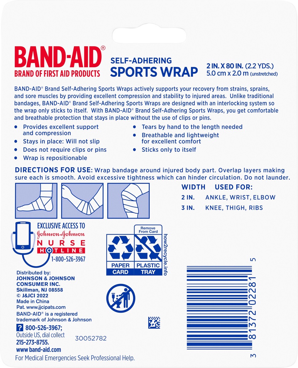 slide 7 of 7, BAND-AID Band Aid Brand First Aid Products Self-Adhering Compression Sports Wrap, 2 Inches x 2.2 Yards, 1 ct
