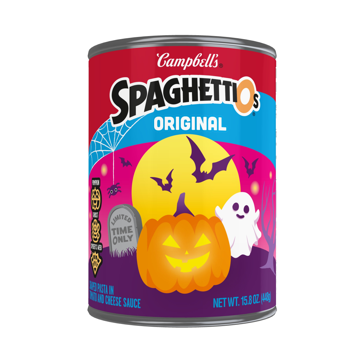 slide 1 of 4, Campbell's SpaghettiOs Original Canned Pasta with Fun Halloween Shapes, 15.8 oz Can, 15.800 oz