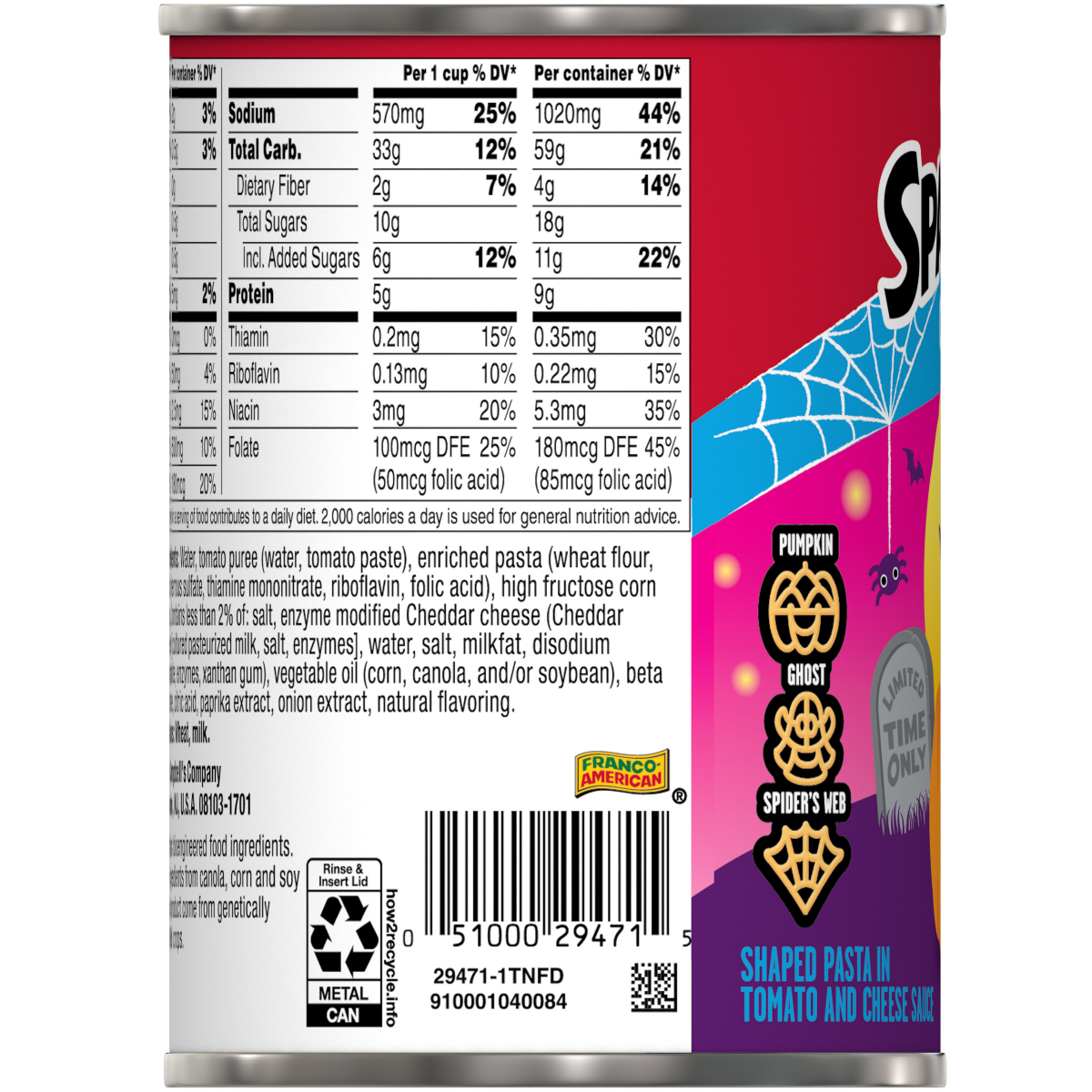 slide 4 of 4, Campbell's SpaghettiOs Original Canned Pasta with Fun Halloween Shapes, 15.8 oz Can, 15.800 oz