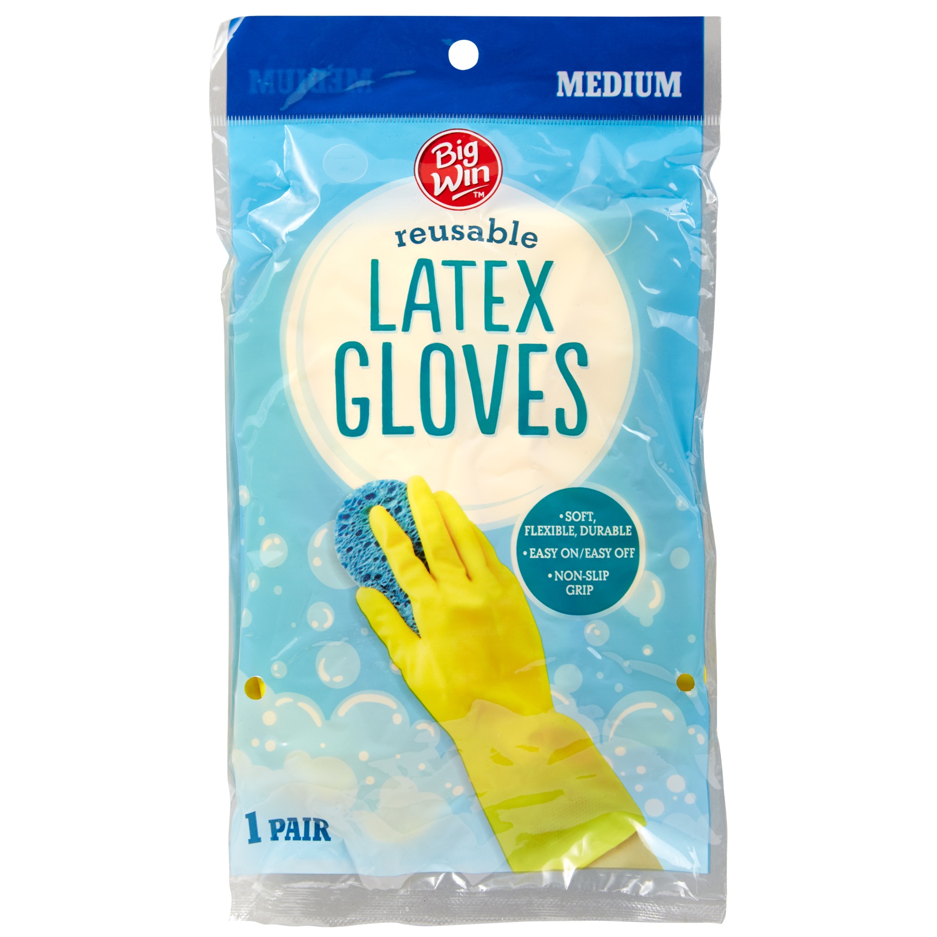 slide 1 of 2, Big Win Reusable Latex Gloves, Medium, 1 pair