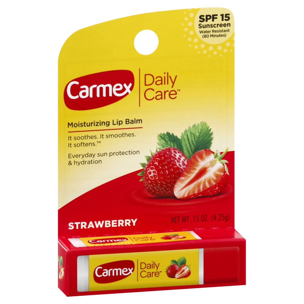 slide 2 of 12, Carmex Daily Care SPF 15 Moisturizing Strawberry Lip Balm 0.15 oz, 0.15 oz