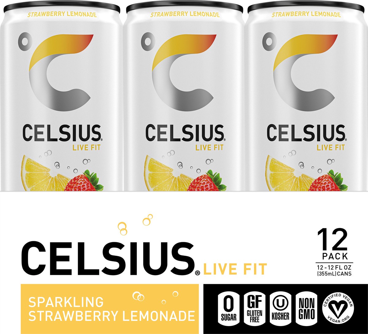 slide 4 of 5, CELSIUS Sparkling Strawberry Lemonade, Functional Essential Energy Drink (Pack of 12) - 12 ct, 12 ct