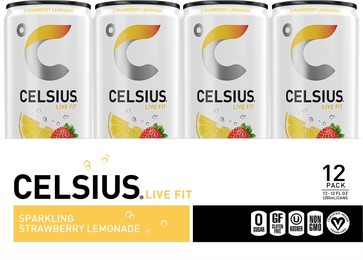 slide 5 of 5, CELSIUS Sparkling Strawberry Lemonade, Functional Essential Energy Drink (Pack of 12) - 12 ct, 12 ct