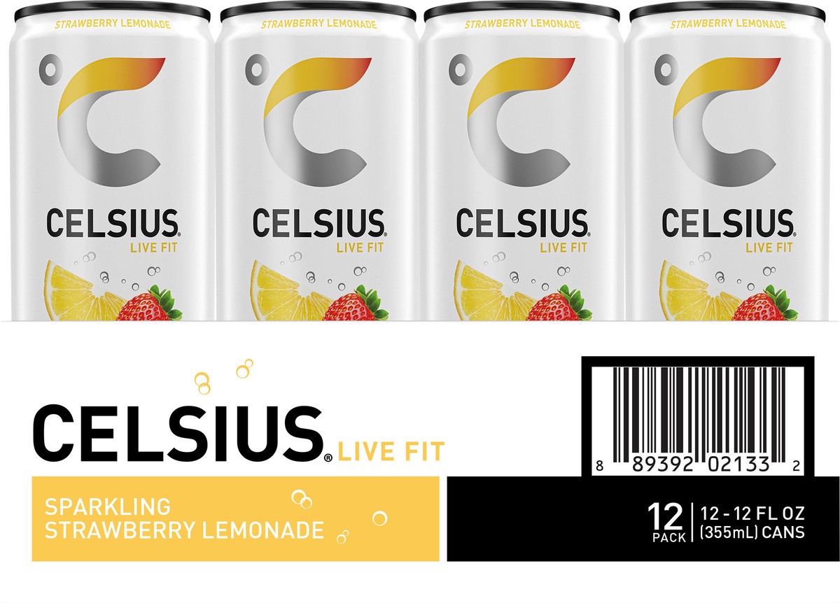 slide 3 of 5, CELSIUS Sparkling Strawberry Lemonade, Functional Essential Energy Drink (Pack of 12) - 12 ct, 12 ct