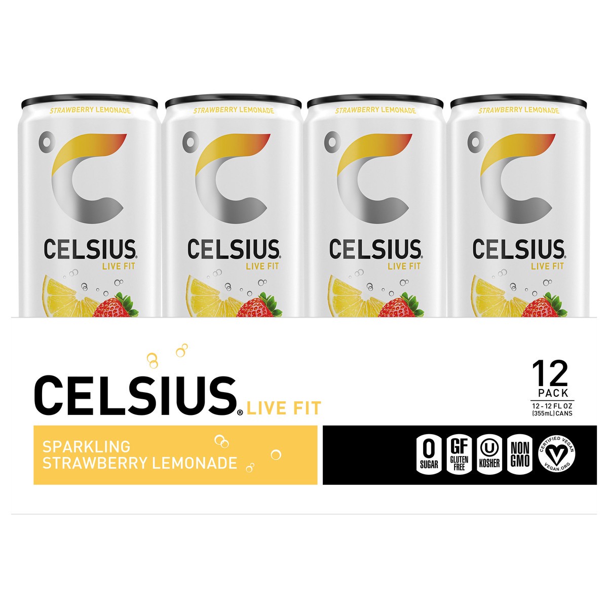 slide 2 of 5, CELSIUS Sparkling Strawberry Lemonade, Functional Essential Energy Drink (Pack of 12) - 12 ct, 12 ct