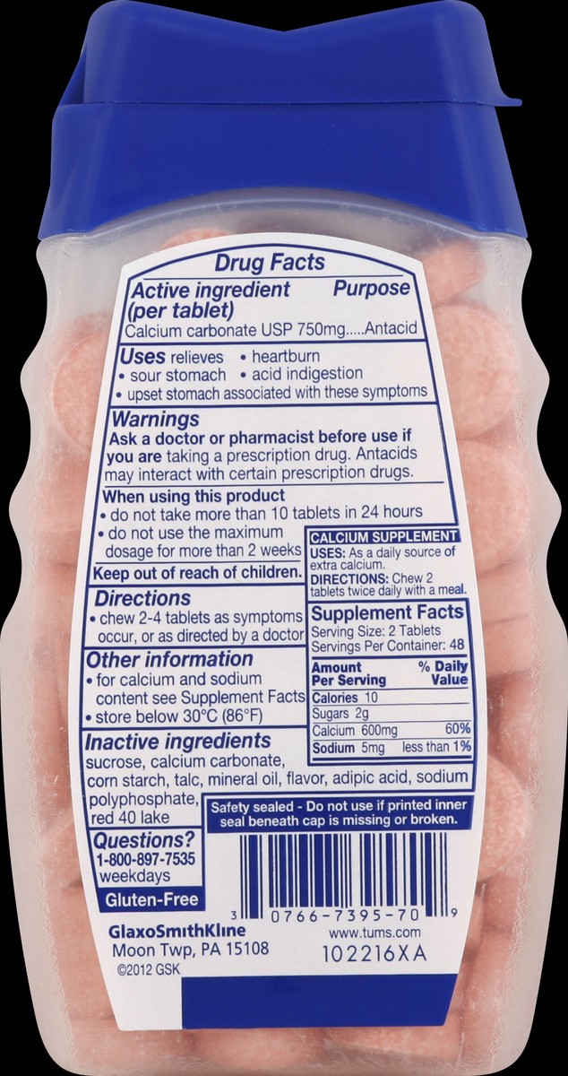 slide 3 of 3, Tums Antacid/Calcium Supplement 96 ea, 96 ct