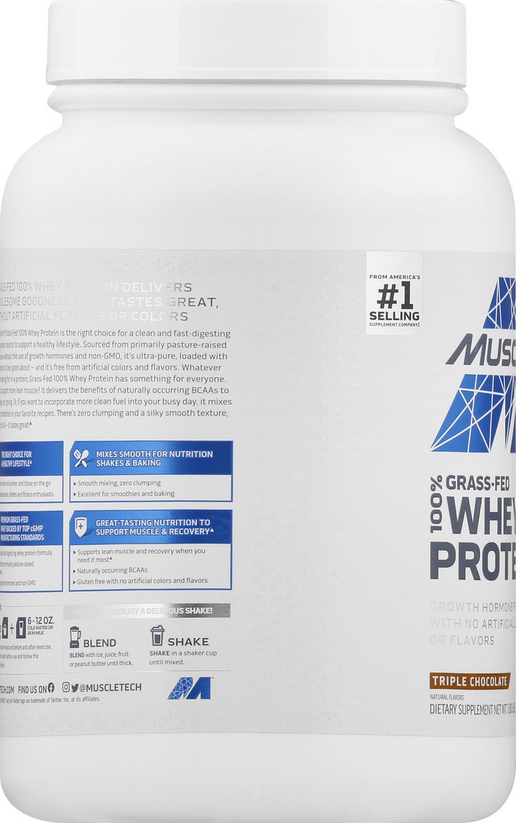 slide 3 of 6, MuscleTech 100% Grass-Fed Whey Protein - Triple Chocolate, 1 ct