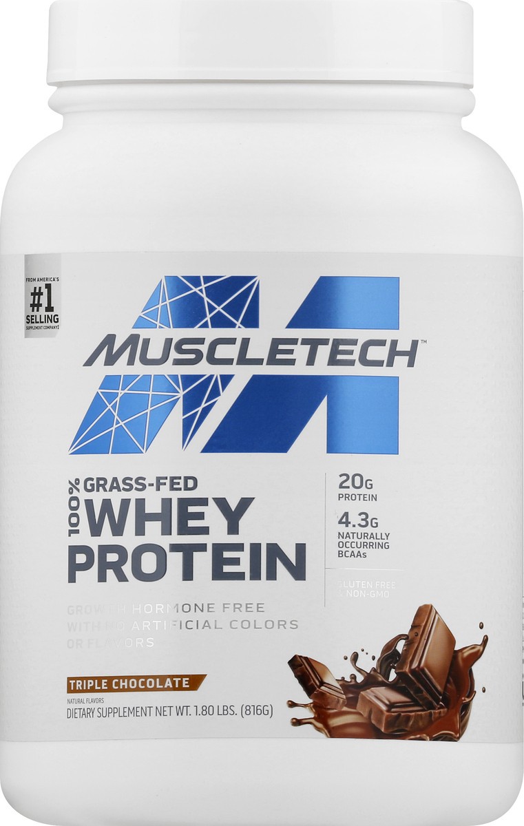 slide 5 of 6, MuscleTech 100% Grass-Fed Whey Protein - Triple Chocolate, 1 ct