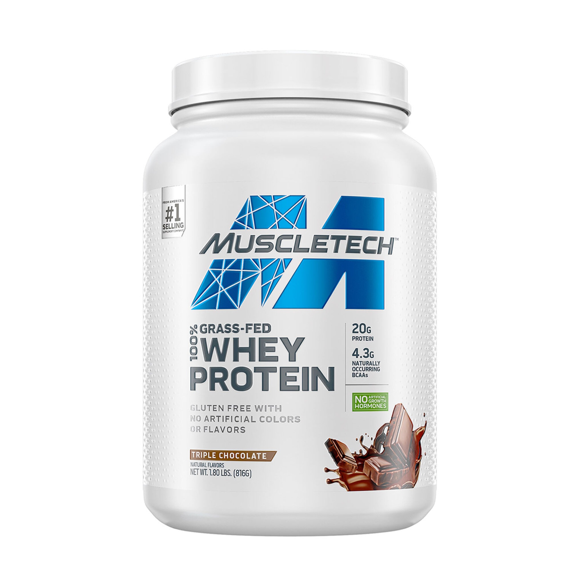 slide 1 of 6, MuscleTech 100% Grass-Fed Whey Protein - Triple Chocolate, 1 ct