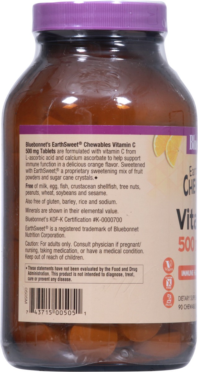 slide 7 of 9, Bluebonnet Nutrition 500 mg Orange Flavor Vitamin C 90 Chewable Tablets, 90 ct