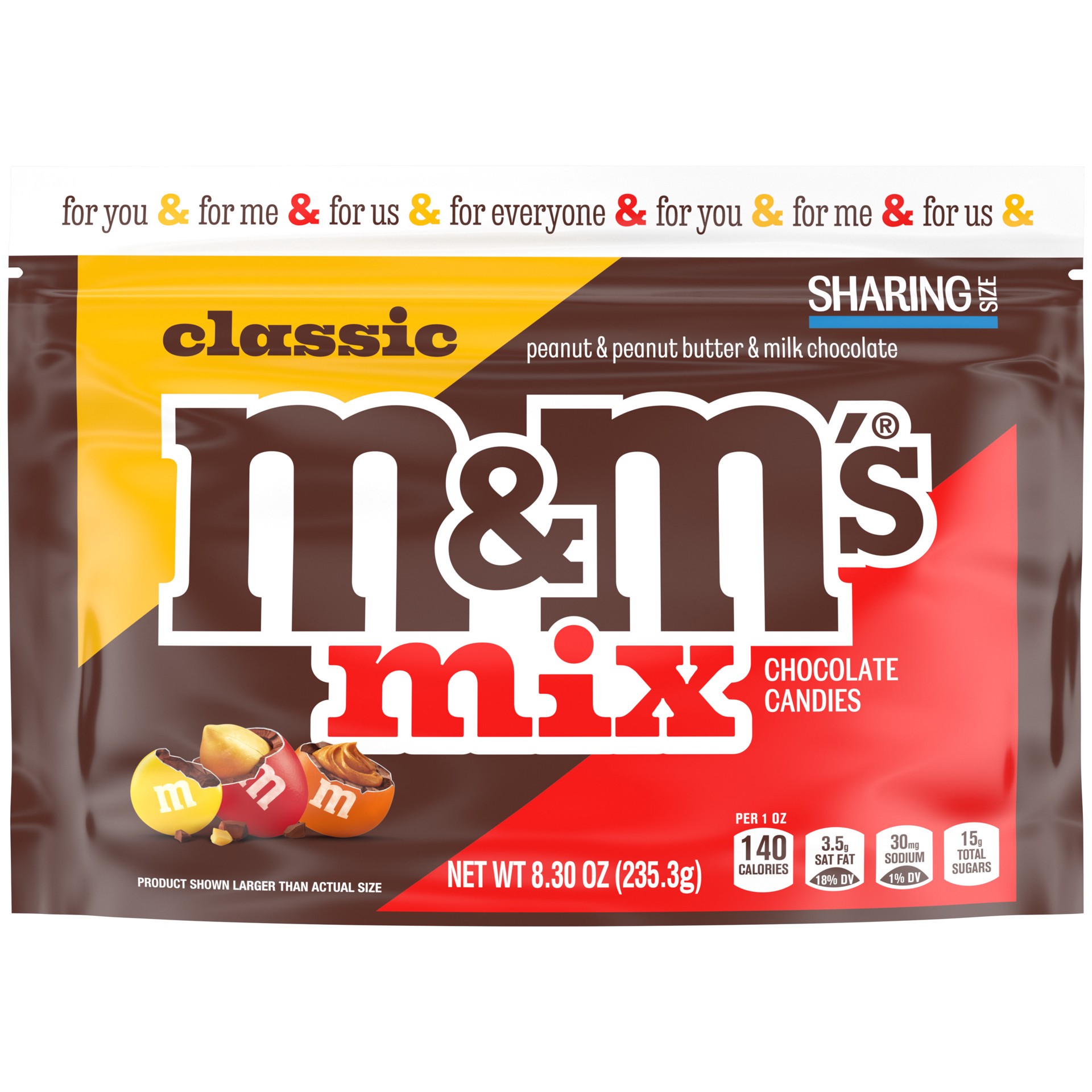 slide 1 of 15, M&M's Classic Mix of Peanut, Peanut Butter & Milk Chocolate Candy, Sharing Size, 8.3 oz Bag, 8.3 oz