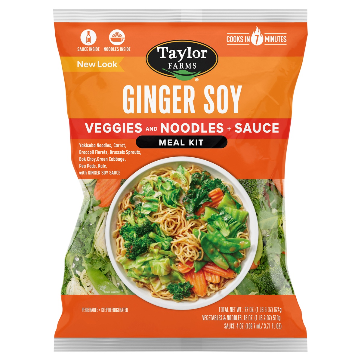 slide 1 of 1, Taylor Farms Veggies and Noodles + Sauce Ginger Soy Meal Kit 22 oz, 23 oz