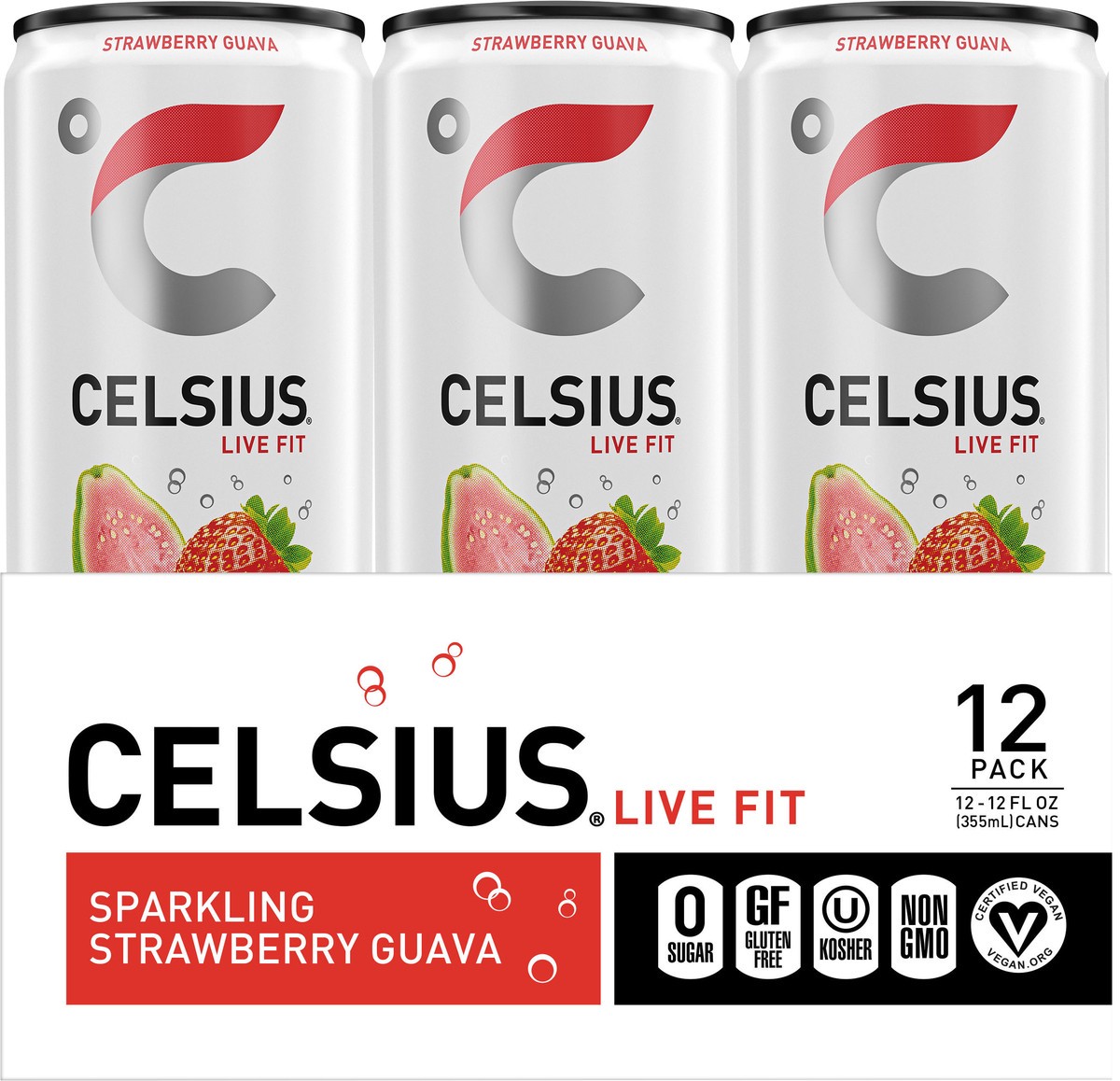 slide 5 of 5, CELSIUS Sparkling Strawberry Guava, Functional Energy Drink 12 Fl Oz (Pack of 12), 12 ct