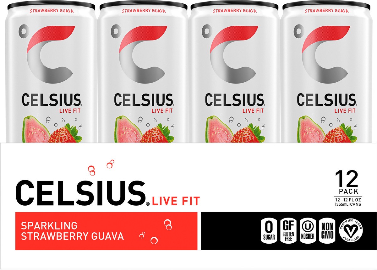 slide 2 of 5, CELSIUS Sparkling Strawberry Guava, Functional Energy Drink 12 Fl Oz (Pack of 12), 12 ct