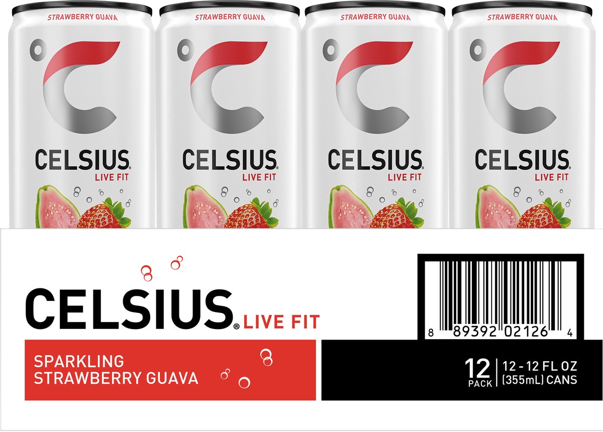 slide 4 of 5, CELSIUS Sparkling Strawberry Guava, Functional Energy Drink 12 Fl Oz (Pack of 12), 12 ct
