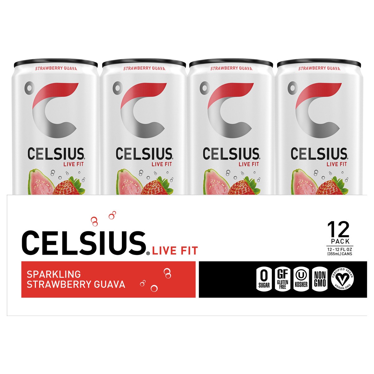 slide 1 of 5, CELSIUS Sparkling Strawberry Guava, Functional Energy Drink 12 Fl Oz (Pack of 12), 12 ct