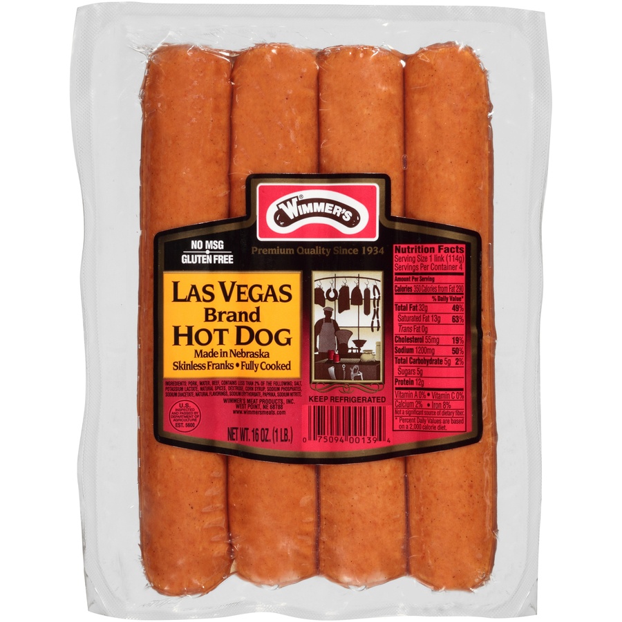 slide 1 of 6, Wimmer's Las Vegas Brand Skinless Hot Dogs, 4 ct; 16 oz