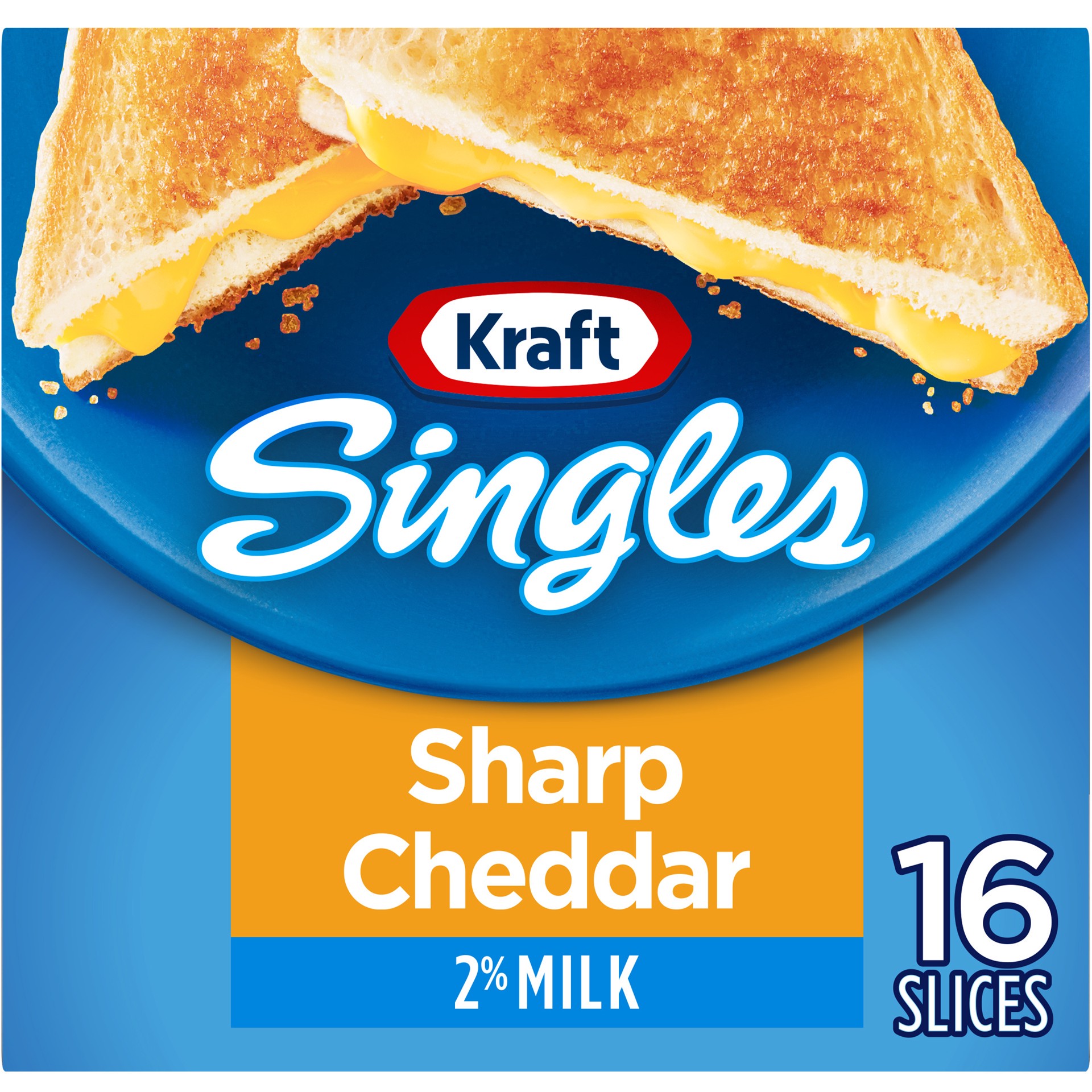 slide 1 of 6, Kraft Singles Sharp Cheddar Cheese Slices with 2% Milk, 16 ct Pack, 16 ct