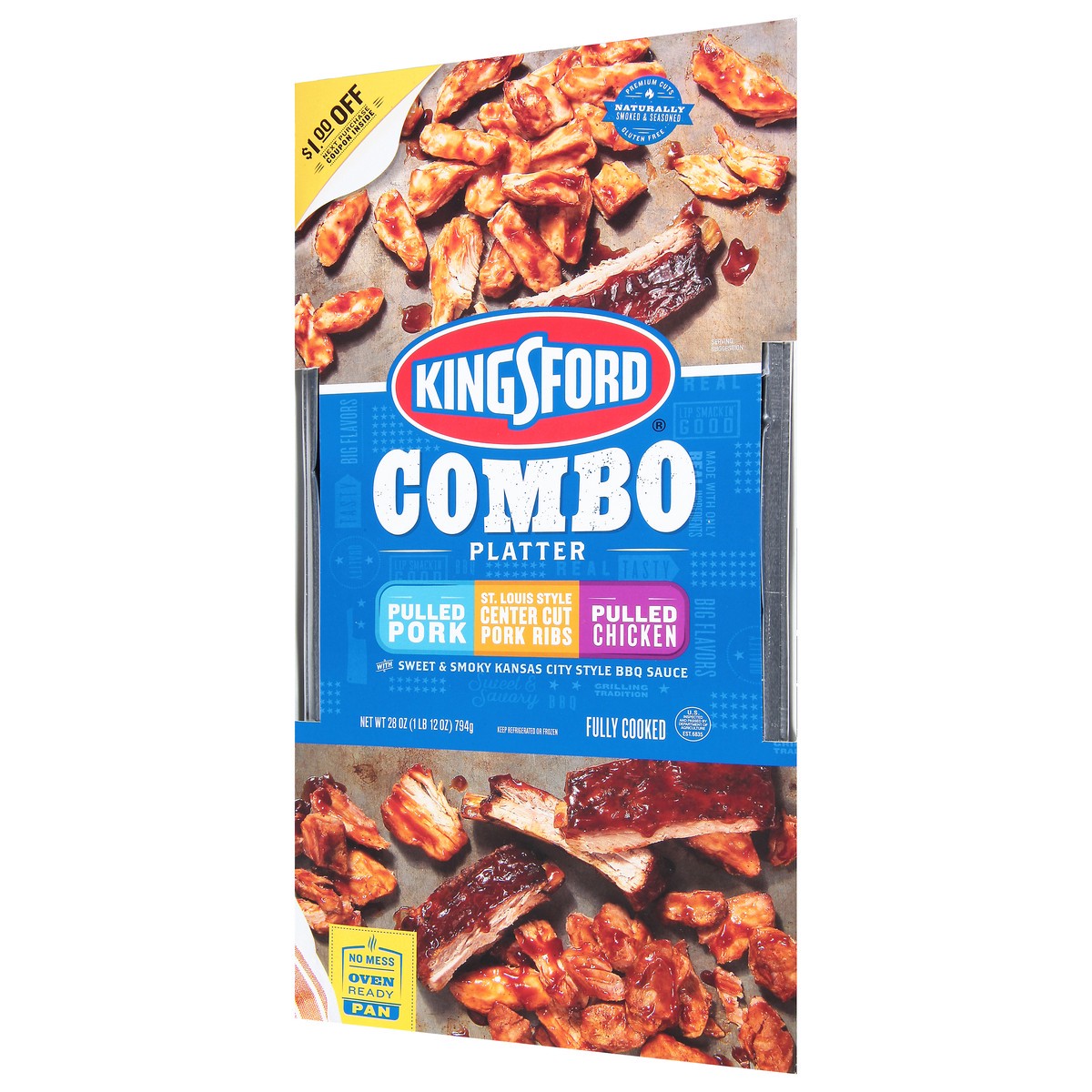 slide 4 of 4, Kingsford Pulled Pork/St. Louis Style Center Cut Pork Ribs/Pulled Chicken Combo Platter 28 oz, 28 oz