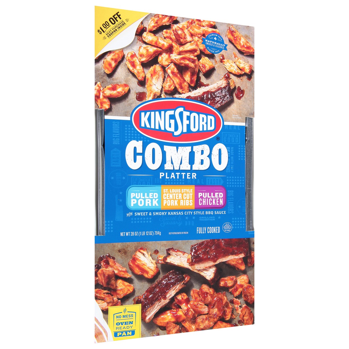 slide 2 of 4, Kingsford Pulled Pork/St. Louis Style Center Cut Pork Ribs/Pulled Chicken Combo Platter 28 oz, 28 oz