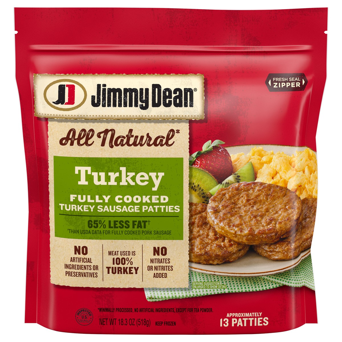 slide 1 of 11, Jimmy Dean All Natural Fully Cooked Turkey Sausage Patties, 18.3 oz Bag, 18.3 oz