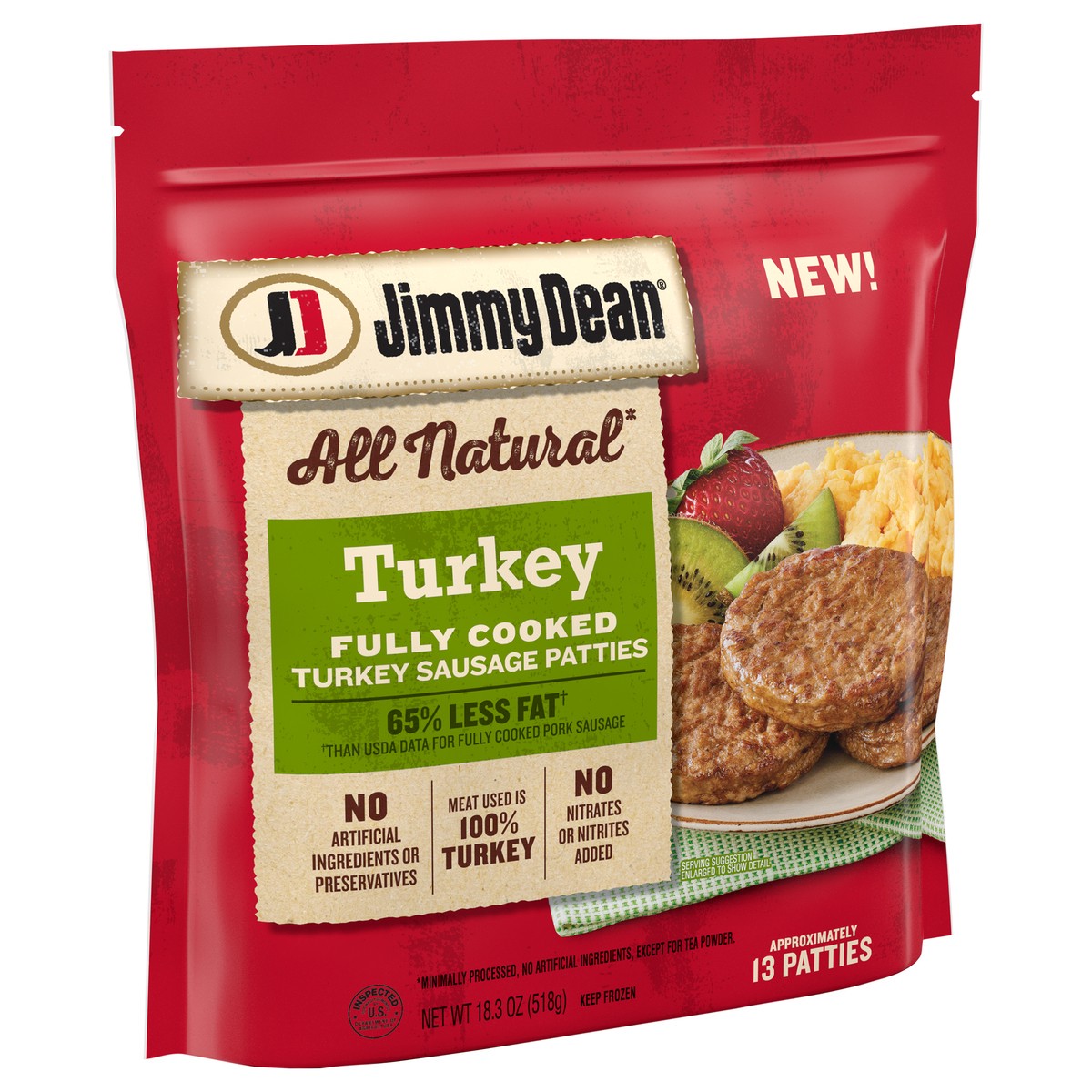 slide 9 of 11, Jimmy Dean All Natural Fully Cooked Turkey Sausage Patties, 18.3 oz Bag, 18.3 oz