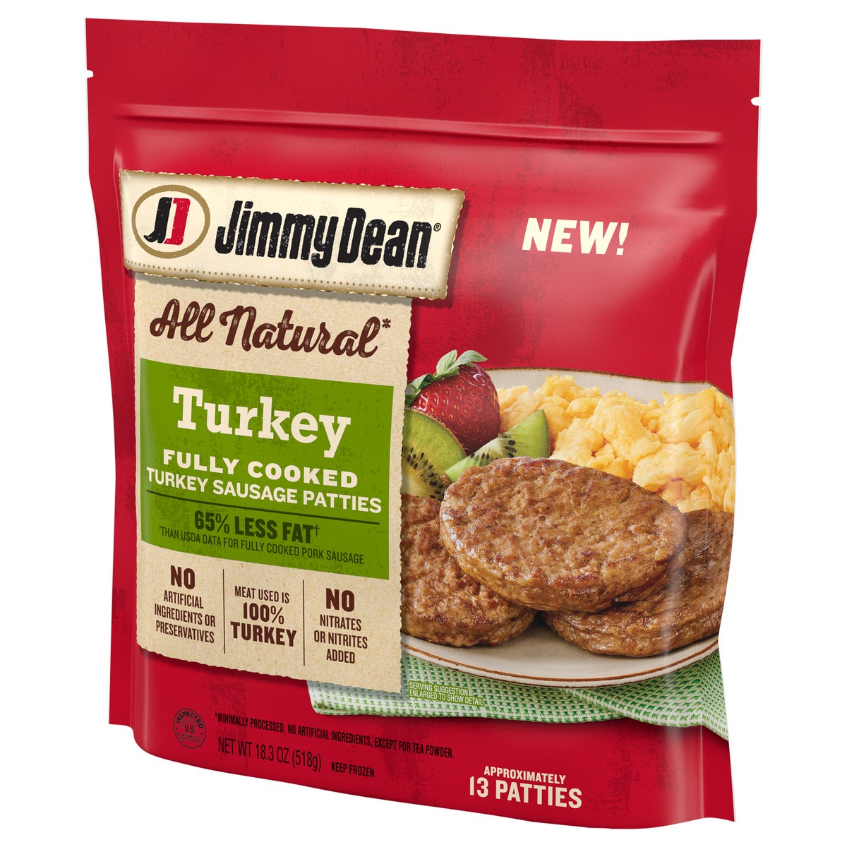 slide 10 of 11, Jimmy Dean All Natural Fully Cooked Turkey Sausage Patties, 18.3 oz Bag, 18.3 oz