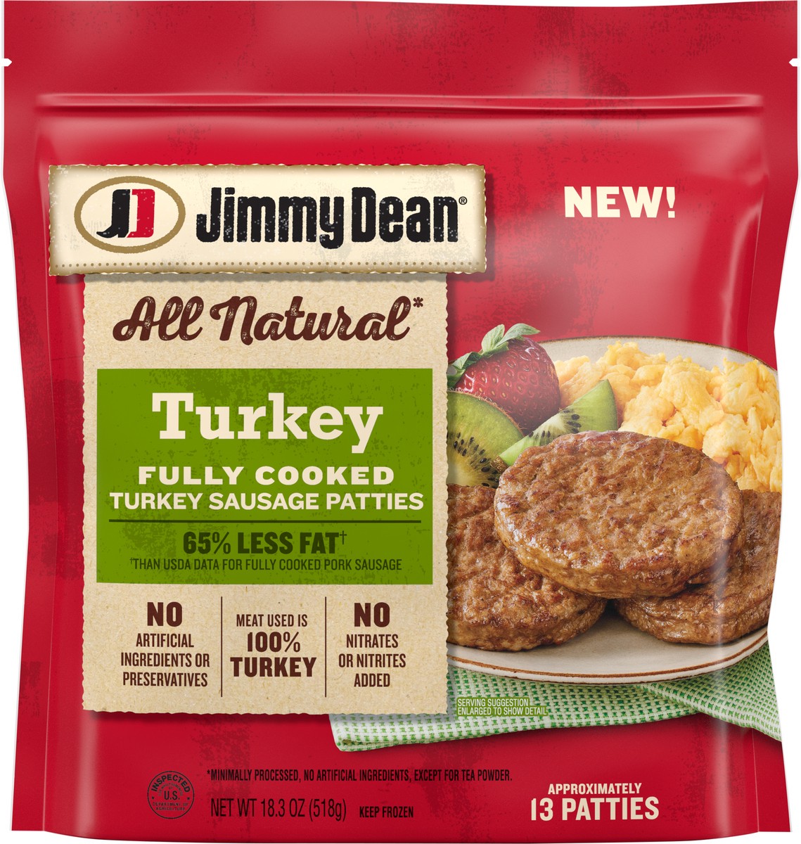 slide 5 of 11, Jimmy Dean All Natural Fully Cooked Turkey Sausage Patties, 18.3 oz Bag, 18.3 oz